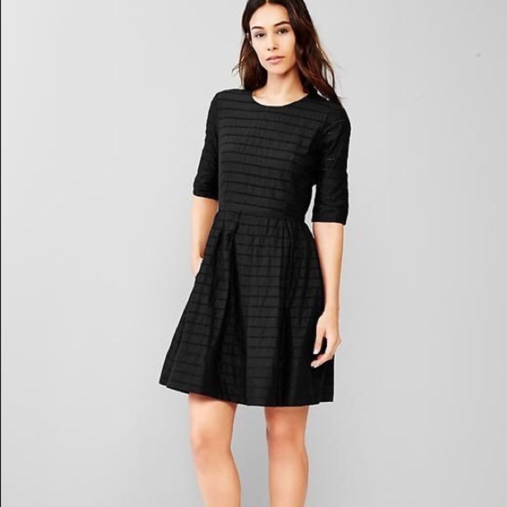Black Eyelet Fit and Flare Dress with Half Sleeves